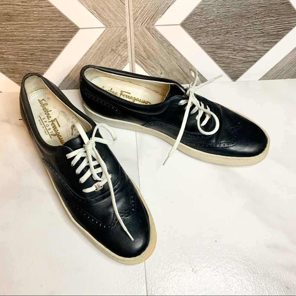 Salvatore ferragamo navy leather sneakers vintage size 6.5
